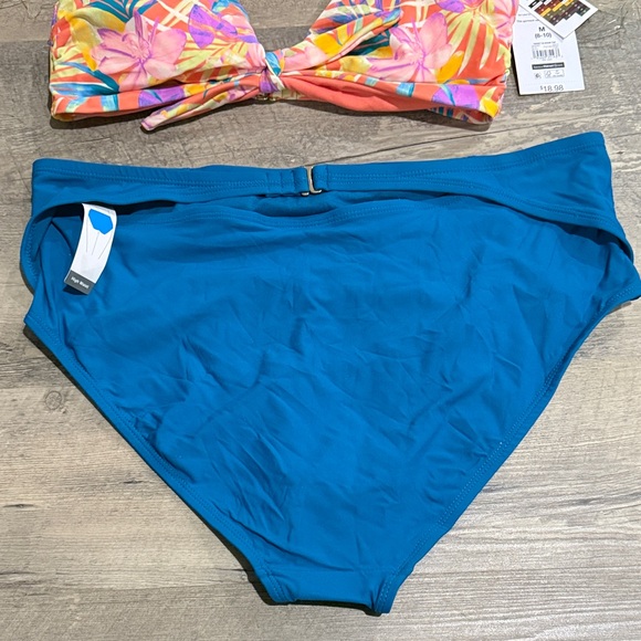 Time and Tru Tropical Floral Bikini Top with Blue Bottom - Picture 4 of 5